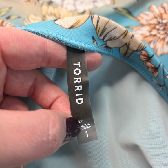 Torrid Peach Blue Floral 2 Piece Bathing Suit Set Underwire Skirt Summer Beach - Picture 7 of 8